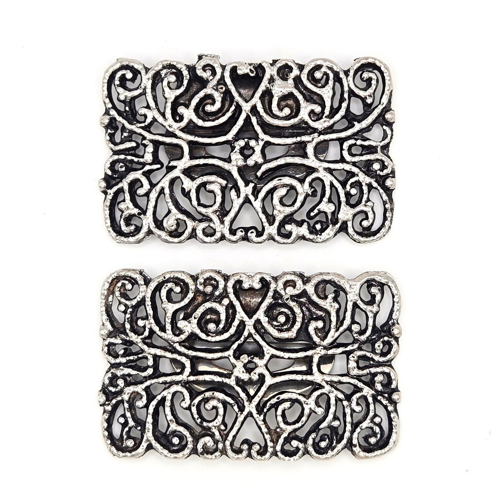 Vintage Tiptoe Silver Tone Filigree Shoe Clips Scrollwork Art Deco‎ Style Pair